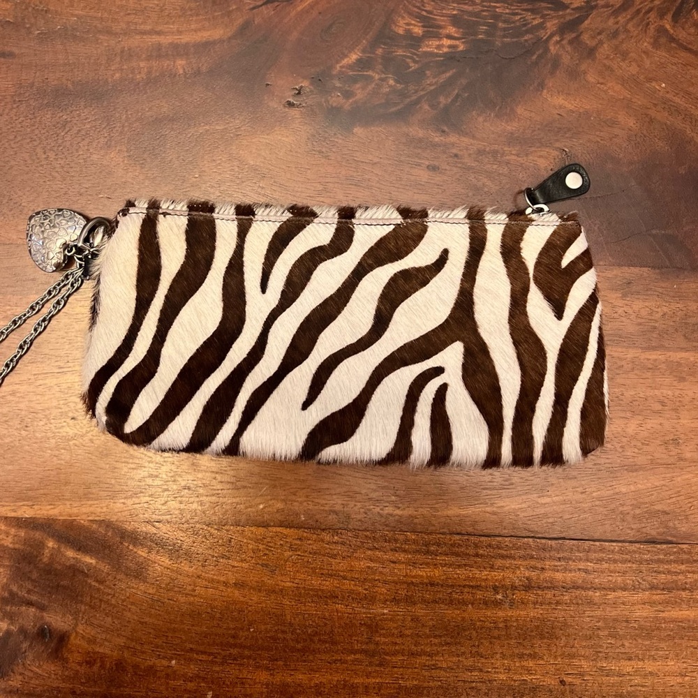 Cara Landy  Black And White Fur Wristlet Clutch